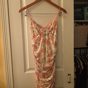 Princess Polly Floral Slip Mini Dress in White, Coral & Green